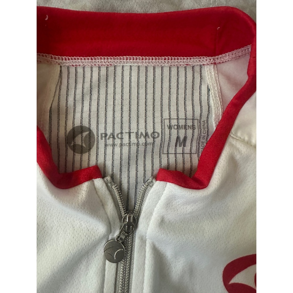 Pactimo Womens Cycling Jersey White Red Full Zip Short Sleeve Size M S18-009 - Picture 3 of 7